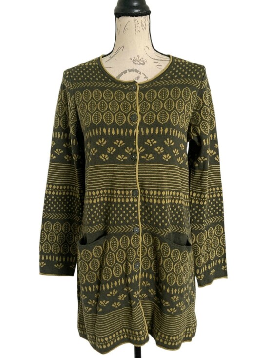 Gudrun Sjoden Sweaters - Gudrun Sjoden Green Leaf long Cardigan sweater S Organic Cotton Wool Boho Nwt